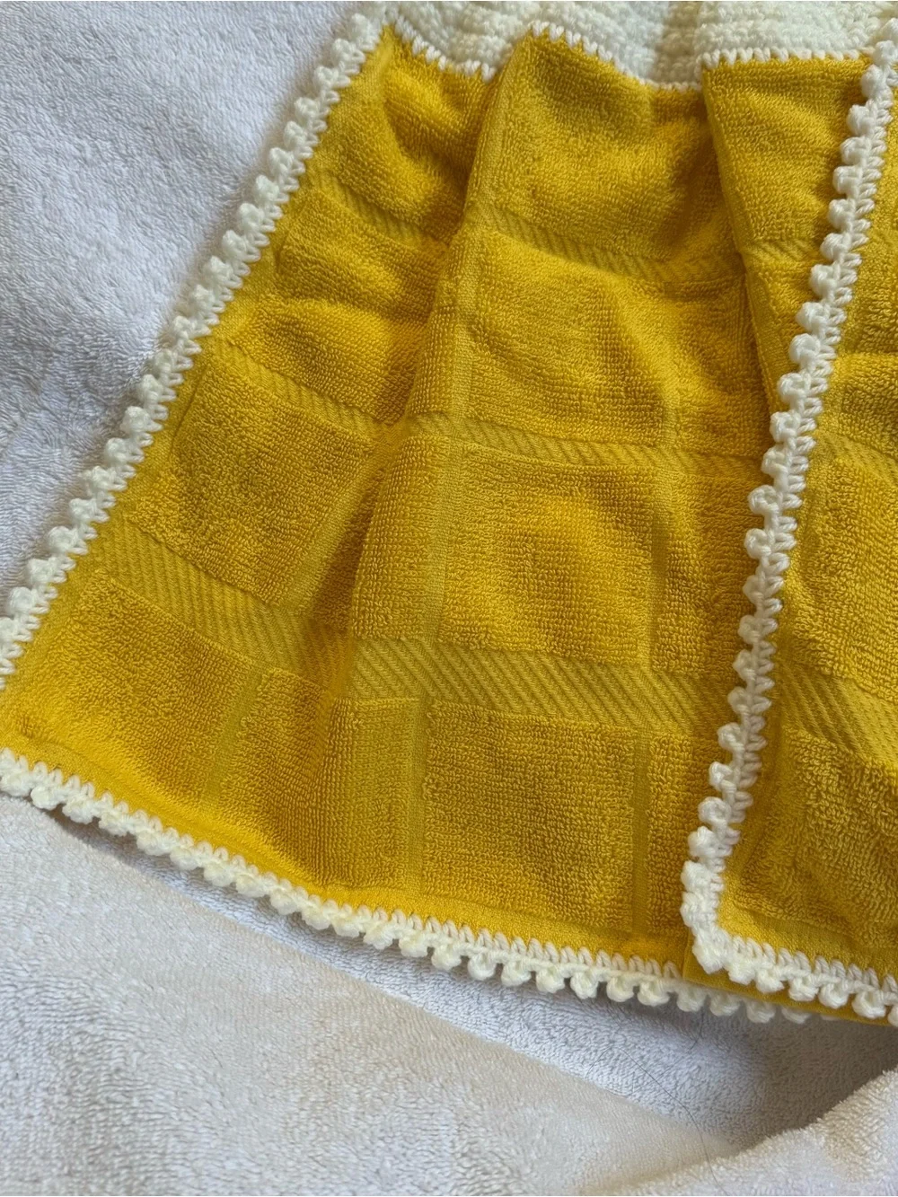 Handmade Yellow Crochet Hanging Kitchen Towels Pair